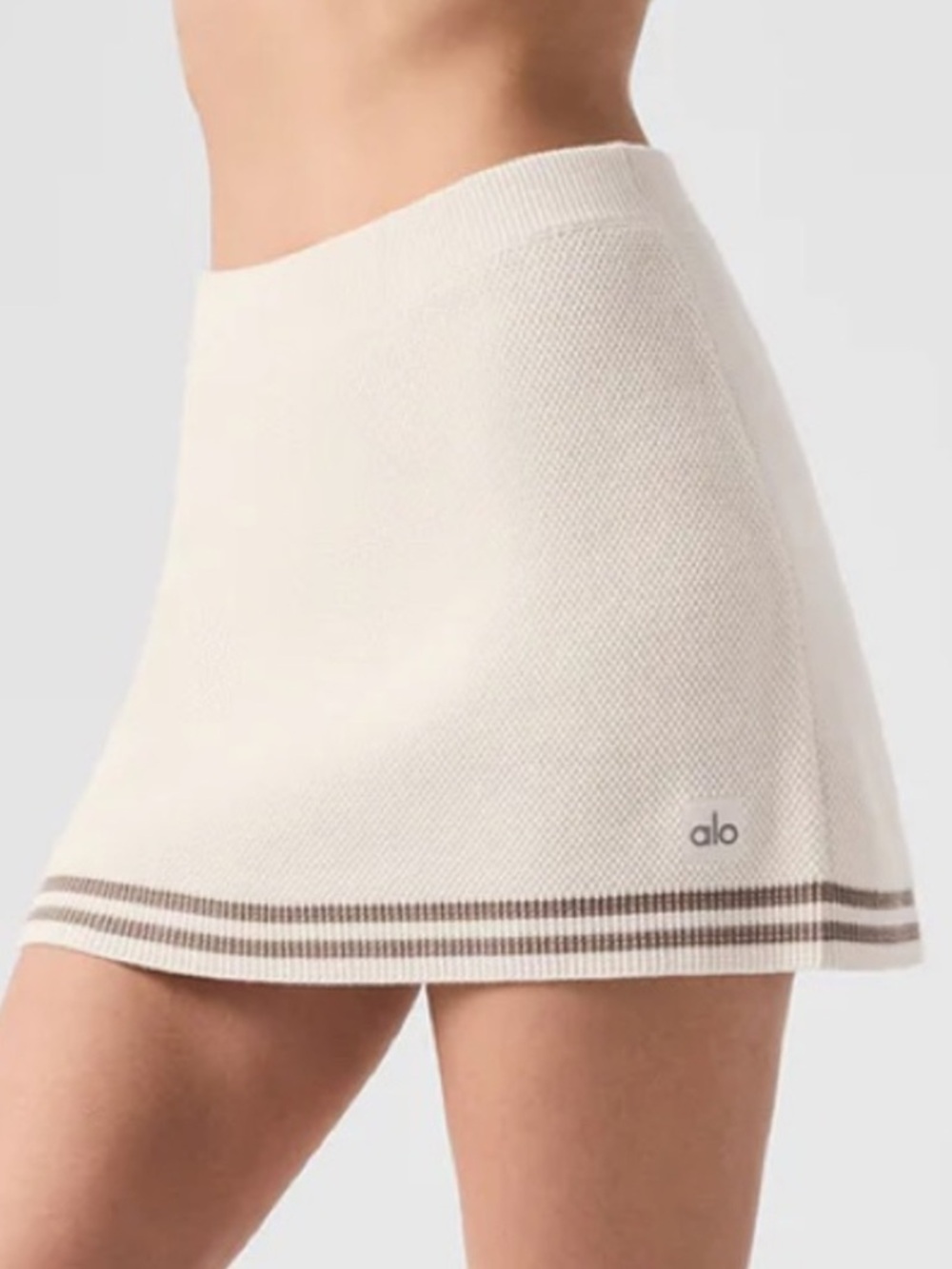 Alo Yoga Tennis Club Sweater Knit Skirt in Ivory/Gravel